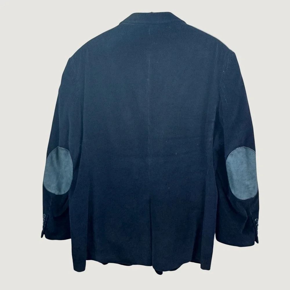 Stafford Corduroy Blazer Mens Navy Blue Elbow Patches Dark Academia Preppy